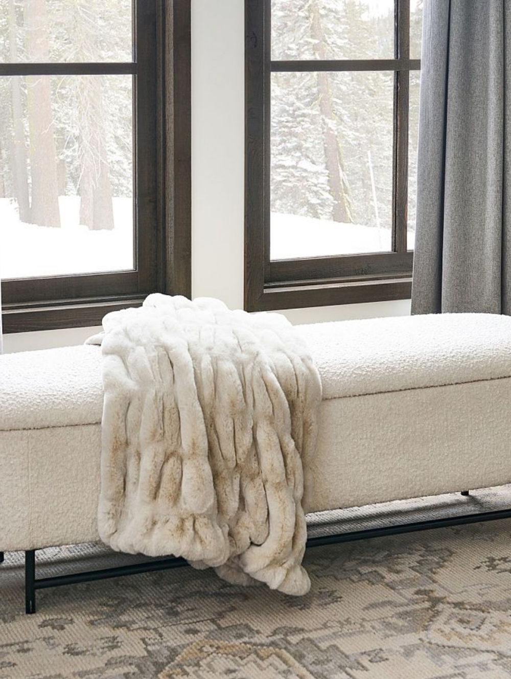NWT Pottery Barn Faux Fur Ruched Throw + Two (2) 18' Square Ruched Pillow Covers